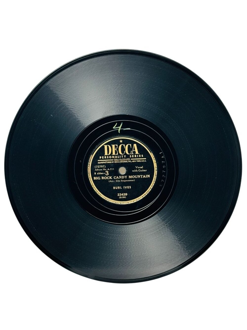 Burl Ives Big Rock Candy Mountain 10 inch Shellac Record 78 RPM Decca 23439